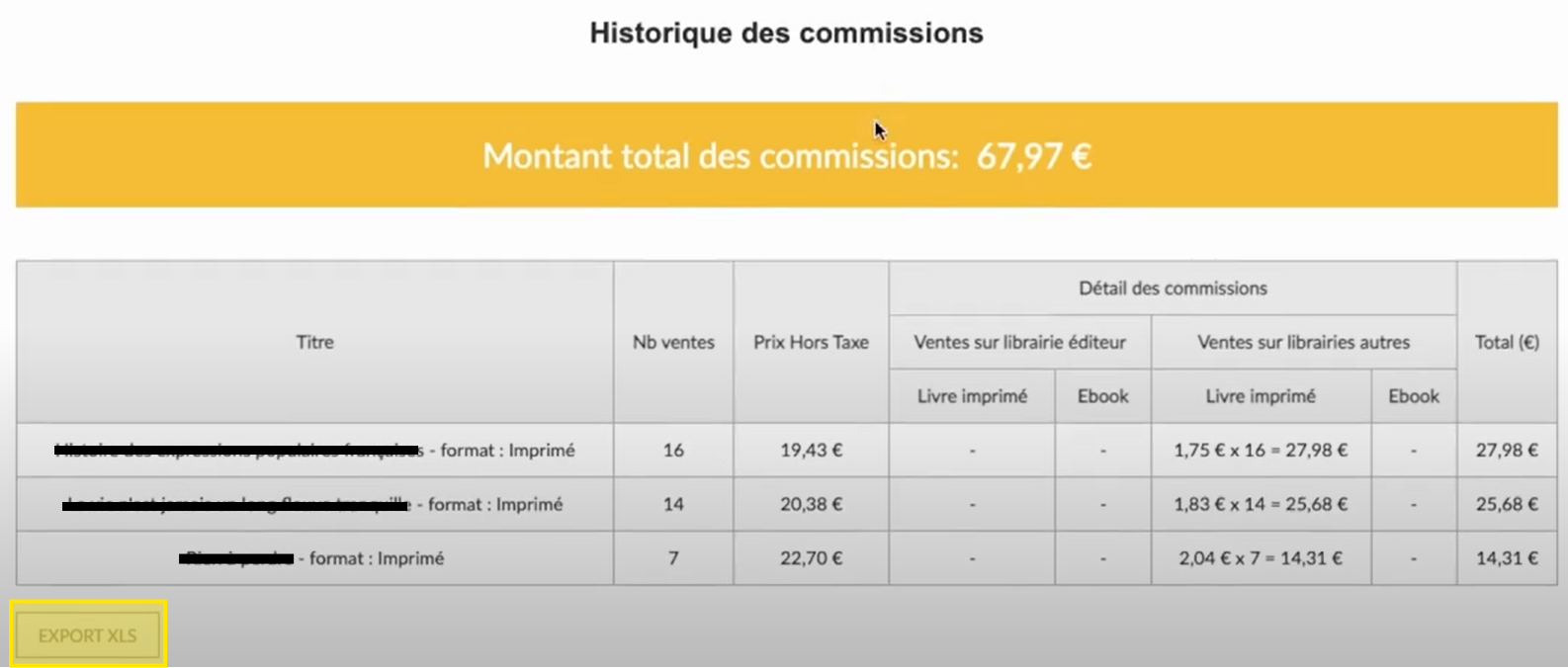 compteauteurcommissions Capture d'écran de l'onglet mes commissions compte auteur
